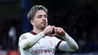 Manchester City's Jack Grealish celebrates after scoring their second goal against Luton in the Premier League game at Kenilworth Road on December 10, 2023. Reuters