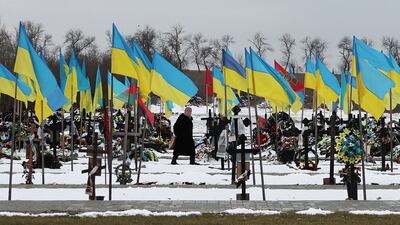 A graveyard where Ukrainian soldiers who died in the Russian-Ukrainian war are buried, in Kramatorsk, Donetsk. AFP