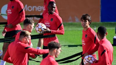 Atletico Madrid midfielder Joao Felix, right, during training. AFP