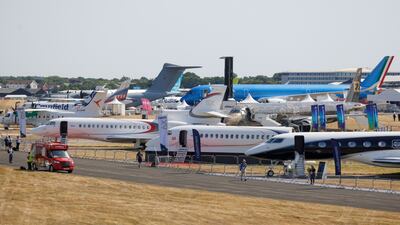 Aircraft at the Farnborough International Airshow in the UK, on Monday. To guarantee parts delivery, some suppliers are pushing plane manufacturers to order many months in advance. Bloomberg