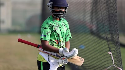 Ryan Paramasivam in the nets as cricket training returns at Its Just Cricket academy in Jebel Ali. Chris Whiteoak / The National