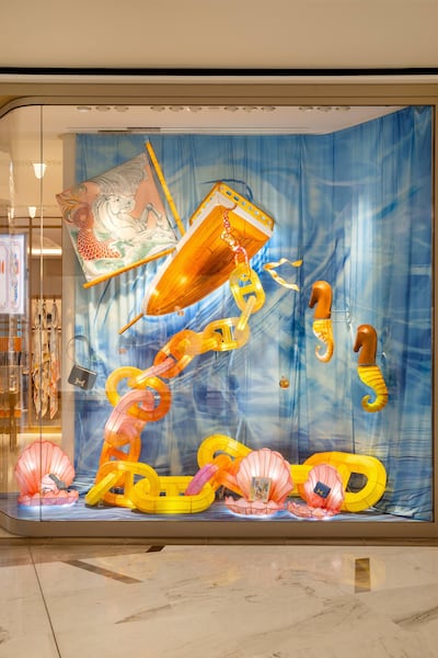 Olinet's work in situ, in the new Hermes store window in Abu Dhabi. Photo: Vincent Olinet/Hermes
