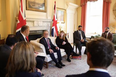 UK Prime Minister Keir Starmer meets British-Palestinian families at Downing Street. Husam Zomlot / X