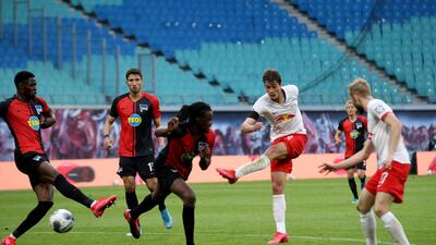 Leipzig forward Patrik Schick makes it 2-1. AFP