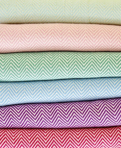 Hamam Towels in a herringbone weave, in assorted pastel colours
