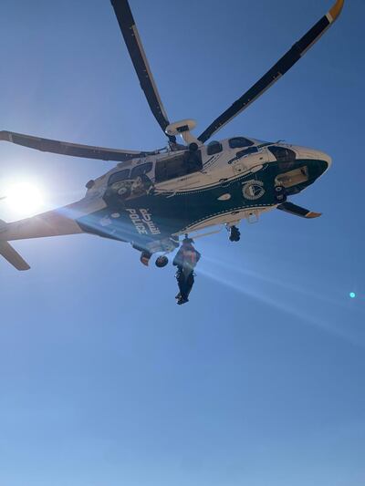 Dubai Police rescue five hikers trapped in Hatta mountains. Photo: Dubai Police.