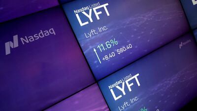 The stock price of Lyft after the company's IPO at the Nasdaq Market Site in New York City. Reuters