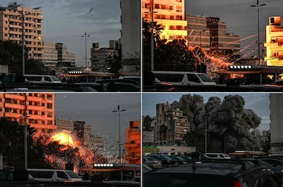 An Israeli air strike hits a building in Bashoura, Beirut, in the early hours of Wednesday. AFP