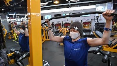 Blitzers member Jang Jun-ho exercising during a gym session in Seoul. AFP