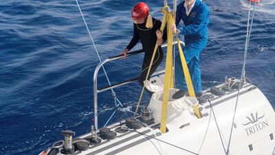 Team entering Limiting Factor for the Atlantic Ocean dive. Courtesy: The Five Deeps Expedition