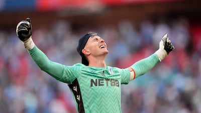 Crystal Palace goalkeeper Dean Henderson celebrates after the final whistle. PA
