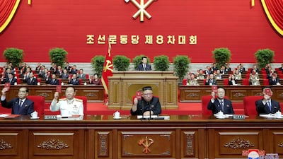 North Korean leader Kim Jong-un attends the first day of the 8th Congress of the Workers’ Party in Pyongyang, North Korea. KCNA via Reuters