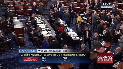 The United States Senate voted to reject president Barack Obama’s veto of a piece of legislation – forcing the bill into law. AP Photo