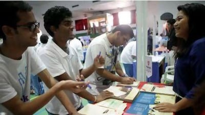 Students at the open house in Nadha Girls School where 40 universities from around the world have gathered to recruit new students in Abu Dhabi.