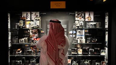 Photographer Khalid Al Sabar views a display at the Camera Museum in Khobar, Saudi Arabia. Reuters