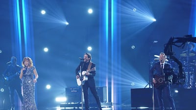Thomas Rhett, Reba McEntire and Chris Tomlin perform at the 54th annual Country Music Association Awards in Nashville, Tennessee. Reuters