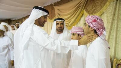 The Crown Prince of Abu Dhabi offers condolences to the family of Abdullah Khalifa Matar Al Nuaimi, who died in the line of duty while serving in Operation Restoring Hope in Yemen. Mohamed Al Suwaidi / Crown Prince Court - Abu Dhabi
