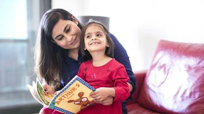 Samaiya Sakrani with her daughter Rania, 4. Ms Sakrani has set up Premie Parenting a support group. Reem Mohammed / The National
