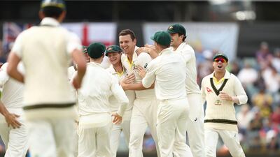 Josh Hazlewood, centre, was a hero for Australia during England's second innings at Perth on Monday. Ryan Pierse / Getty Images