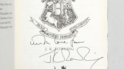 A special edition of Harry Potter and the Deathly Hallows signed by author JK Rowling. Peter Harrington