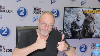 Liam Cunningham gets ready to meet fans and sign autographs at Middle East Film and Comic Con 2017. Courtesy MEFCC