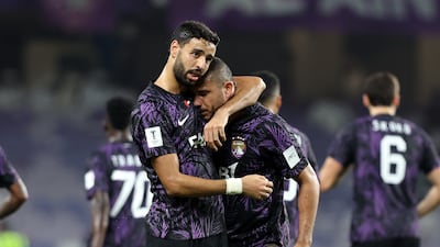 Ramy Rabia of Al Ain celebrates scoring in the AFC Champions League Elite match against Tractor FC at the Hazza Bin Zayed Stadium in Al Ain. All images Chris Whiteoak / The National