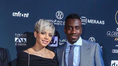 French footballer Blaise Matuidi with wife Isabelle at the red carpet during the Global Soccer Awards at the Madinat Jumeirah in Dubai on Thursday. Victor Besa / The National