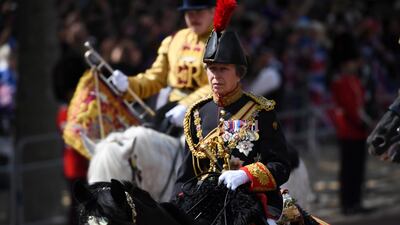 Princess Anne on horseback during the Trooping the Colour parade in London in June 2022.