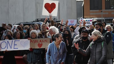 Members of the public outside the High Court after the conclusion of the sentencing hearing for Australian white supremacist Brenton Tarrant in Christchurch. AFP