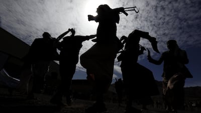 Pro-Houthis Yemenis perform traditional dance during a rally against the Saudi-led military operations in Yemen, in Sana'a, Yemen. Yahya Arhab/ EPA