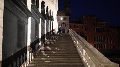 A completely empty Rialto bridge is seen in Venice, Italy. Getty Images