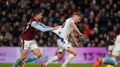 Leander Dendoncker of Aston Villa was sent-off for pulling back Stevenage's Dean Campbell that resulted in a penalty. PA