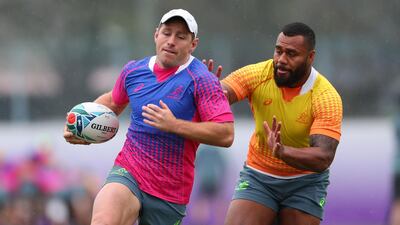 Australia's Bernard Foley, left, and Samu Kerevi. Getty