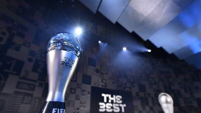 This photograph taken in Zurich on January 17, 2022 shows a trophy of a FIFA Best Football Award prior to the ceremony at FIFA Headquarters. AFP