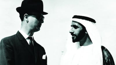 Sheikh Zayed with Archie Lamb, the British political agent in Abu Dhabi from 1965 to 1968