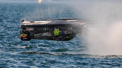 Ahmed Al Hameli of Team Emirates shown crashing on Saturday during qualifying for the UIM F1H20 Grand Prix of France. Photo Courtesy / F1H20