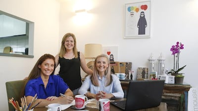 Left to right, Bumble & Mouse’s founders Leigh Hubner, Tina Campbell and Jill Gordon-Keep. The trio of British expat friends launched the stationery label in Dubai four years ago. Antonie Robertson / The National