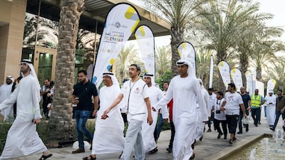 Sheikh Abdullah bin Zayed, Minister of Foreign Affairs and International Cooperation, led hundreds of people at the Walk of Tolerance in Umm Al Emarat Park in Abu Dhabi earlier this year. Saeed Jumoh