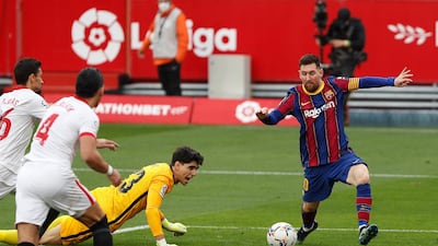 Lionel Messi makes it 2-0 to Barcelona. AP