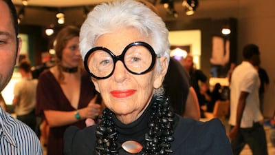 Designer Iris Apfel at Mercedes-Benz Fashion Week, in New York, in September 2007. AFP