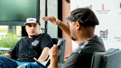 Mazzi Behi speaks at the Emirates Music Summit. Courtesy Emirates Music Summit