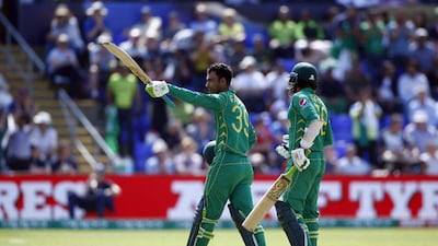 Pakistan's Fakhar Zaman celebrates his half century against England in the semi-finals of the Champions Trophy. Reuters
