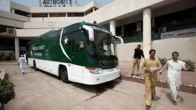The first mobile court, set up inside a bus, in Hayatabad, Peshawar is hoped to help clear a backlog of cases.