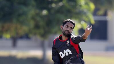 UAE bowler Qadeer in action during the one day international cricket against Ireland. Pawan Singh/The National