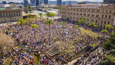 Hundreds of Climate Emergency Protesters attend a rally in Brisbane. Getty Images