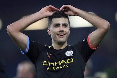 Soccer Football - Premier League - Burnley v Manchester City - Turf Moor, Burnley, Britain - December 3, 2019 Manchester City's Rodri celebrates after the match Action Images via Reuters/Carl Recine EDITORIAL USE ONLY. No use with unauthorized audio, video, data, fixture lists, club/league logos or "live" services. Online in-match use limited to 75 images, no video emulation. No use in betting, games or single club/league/player publications. Please contact your account representative for further details.