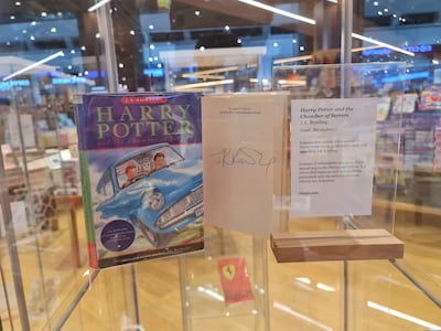 A first-edition signed copy of Harry Potter and the Chamber of Secrets by J K Rowling on show at the vintage book exhibition. Photo: Kinokuniya