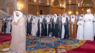 Sheikh Hamad bin Mohammed Al Sharqi, Ruler of Fujairah, performs Eid Al Adha prayers at Sheikh Zayed Mosque in the emirate. Photo: Wam