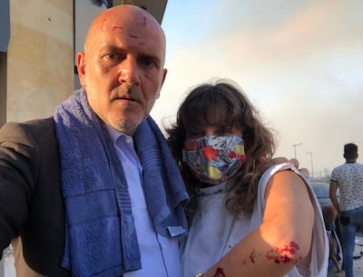 Ricardo Karam with one of his TV show's guests after the Beirut port explosion of August 2020. Courtesy Ricardo Karam