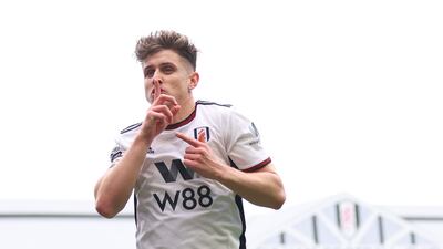 Tom Cairney celebrates after scoring his second and Fulham's fourth goal. Getty